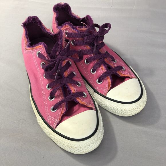 Distressed Low Top Converse All Star Pink Purple Orange Raver Skater Womens Sz 9 - Picture 1 of 9